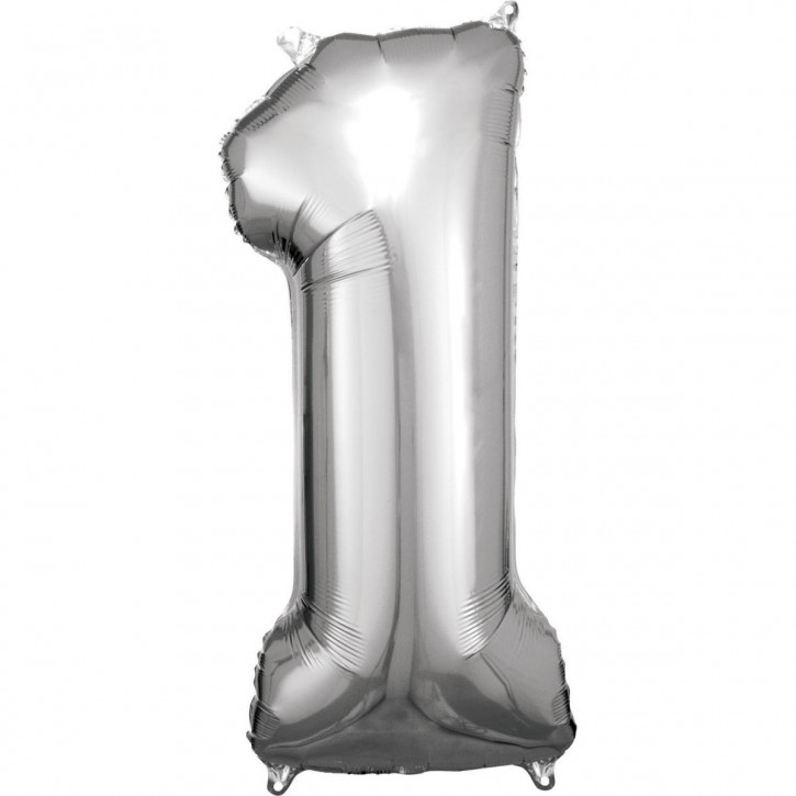 Folienballon Grosse Zahl 1 Silber