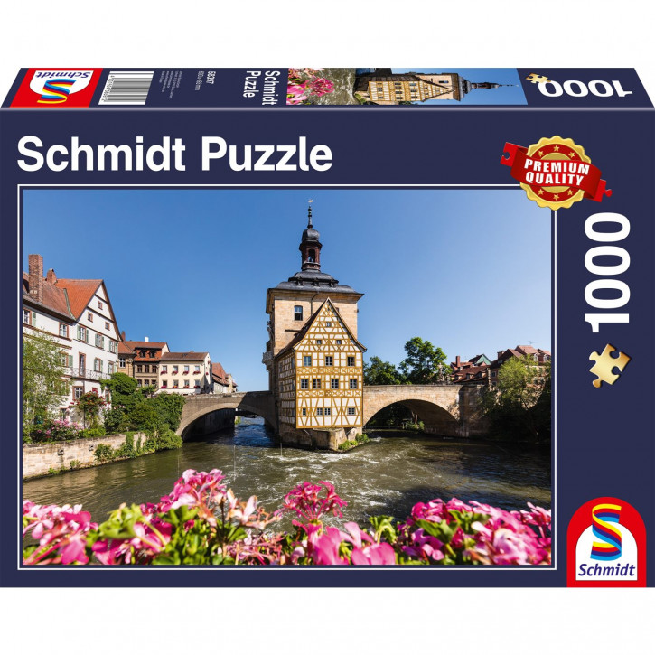 Puzzle 1000 Teile, Bamberg, Regnitz und Altes Rathaus