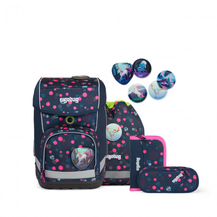 Ergobag cubo Schulranzen-Set PhantBärsiewelt Glow (5-tlg.: Schulranzen, Sportbeutel, Klettie-Set (5-tlg.), Schlamperrolle, Federmäppchen)
