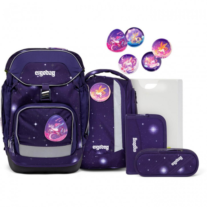 ergobag pack-Set Schulrucksack-Set Bärgasus (6-tlg.: Schulrucksack, Sportrucksack, Heftebox, Klettie-Set (5-tlg.), Schlamperrolle, Federmäppchen)