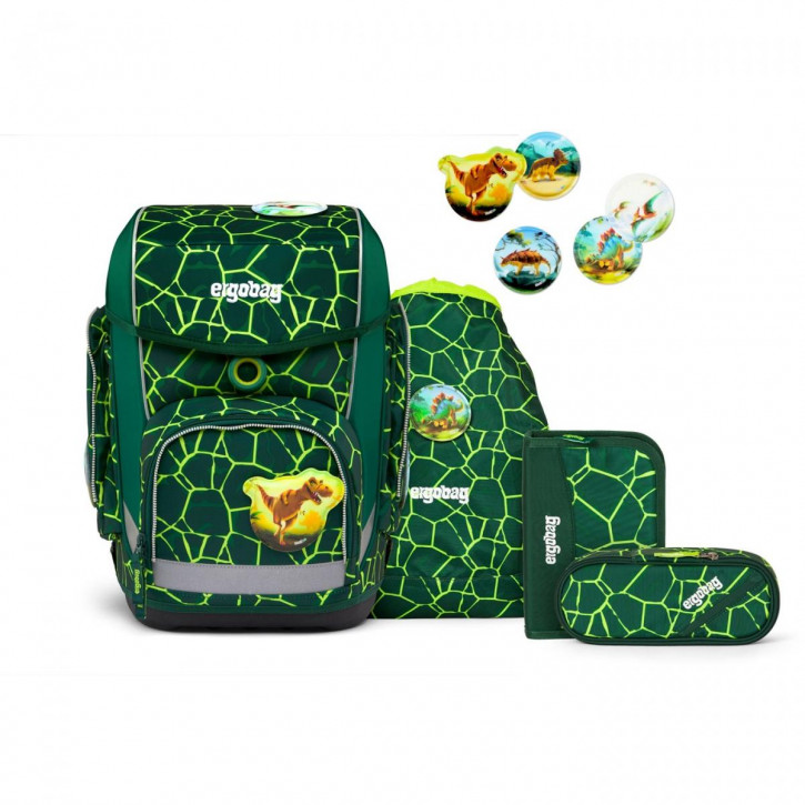 ergobag cubo-Set Schulranzen-Set BärRex (5-tlg.: Schulranzen, Sportbeutel, Klettie-Set (5-tlg.), Schlamperrolle, Federmäppchen)