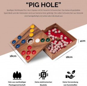 Pig Hole für 2 bis 6 Spieler - Spielfeld 18 x 18 cm - inkl. 60 Schweinchen